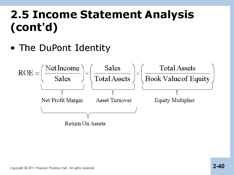 2.5 Income Statement Analysis (cont'd) The DuPont Identity Net Profit Margin Asset Turnover Equity